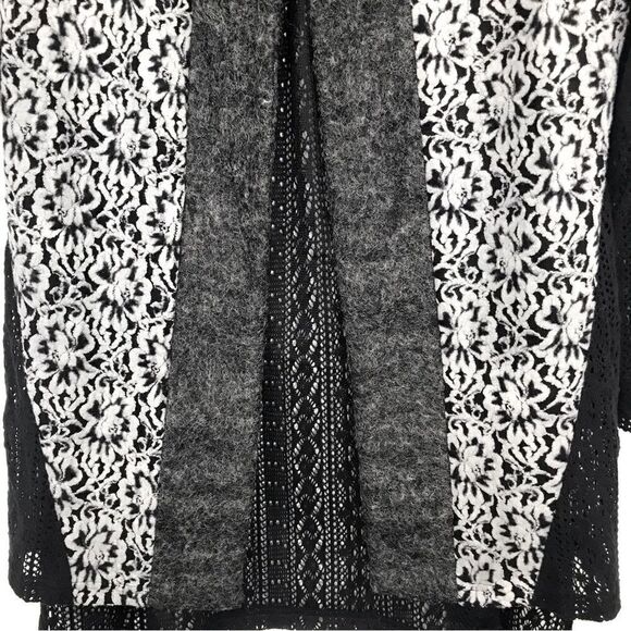A’reve Gray Black Felted Wool Floral Lace Panel Long Sleeve Tunic Cardigan - Picture 4 of 16